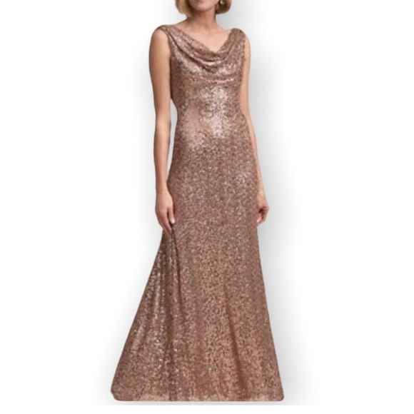 BHLDN x Theia Gemma Rose Gold Matte Sequins Dress 👗 - Picture 4 of 6